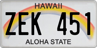 HI license plate ZEK451