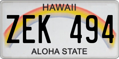 HI license plate ZEK494
