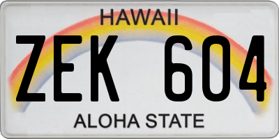 HI license plate ZEK604