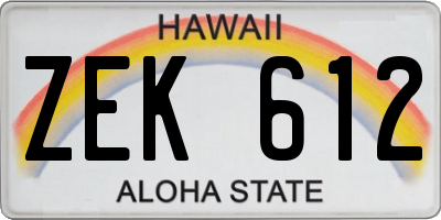 HI license plate ZEK612