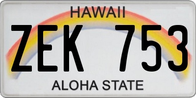 HI license plate ZEK753