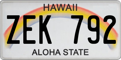 HI license plate ZEK792