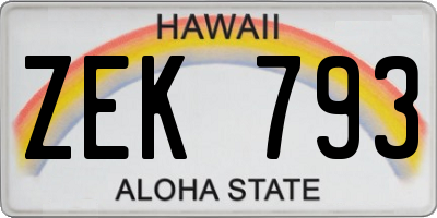 HI license plate ZEK793