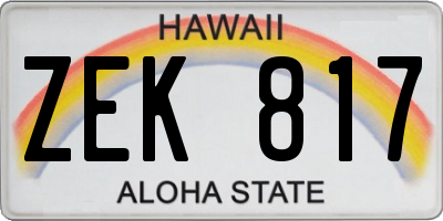 HI license plate ZEK817