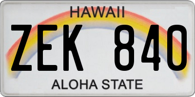 HI license plate ZEK840