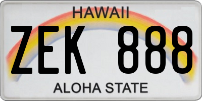 HI license plate ZEK888