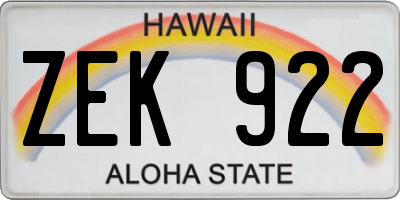 HI license plate ZEK922