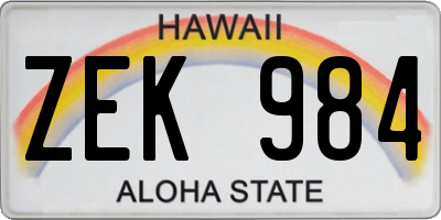 HI license plate ZEK984