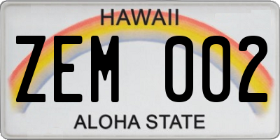 HI license plate ZEM002