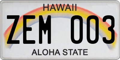HI license plate ZEM003