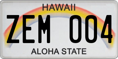 HI license plate ZEM004