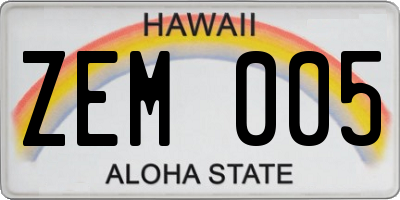 HI license plate ZEM005