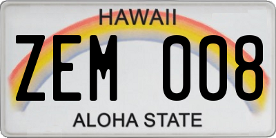 HI license plate ZEM008