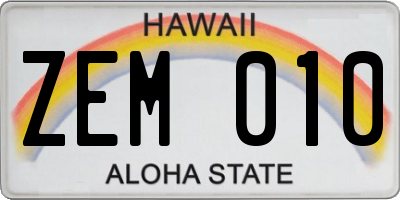 HI license plate ZEM010