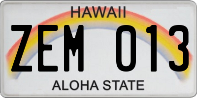 HI license plate ZEM013