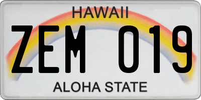 HI license plate ZEM019