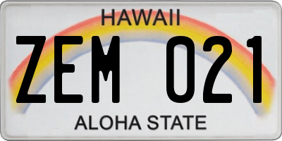 HI license plate ZEM021