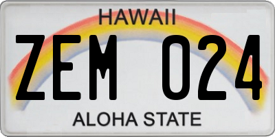 HI license plate ZEM024
