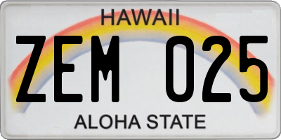 HI license plate ZEM025