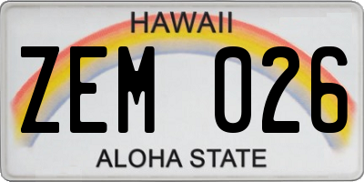 HI license plate ZEM026