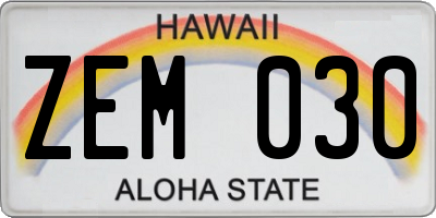 HI license plate ZEM030