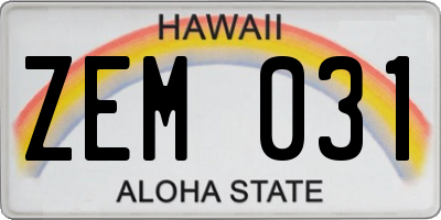 HI license plate ZEM031