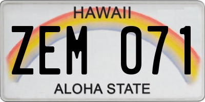 HI license plate ZEM071