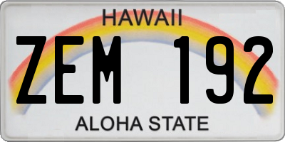 HI license plate ZEM192