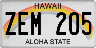 HI license plate ZEM205