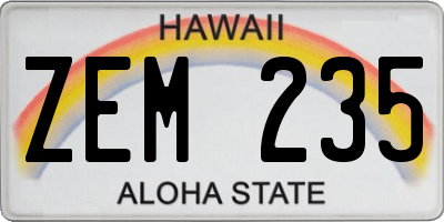 HI license plate ZEM235