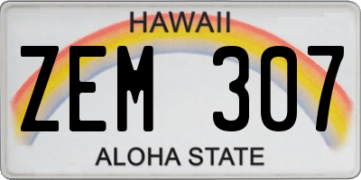 HI license plate ZEM307