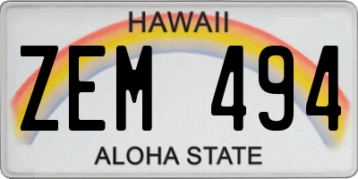 HI license plate ZEM494
