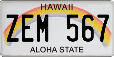 HI license plate ZEM567