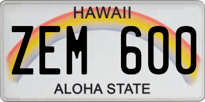 HI license plate ZEM600