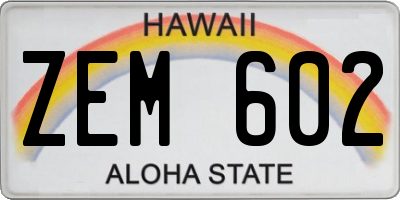 HI license plate ZEM602