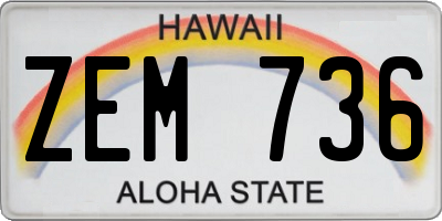 HI license plate ZEM736