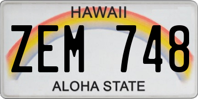 HI license plate ZEM748