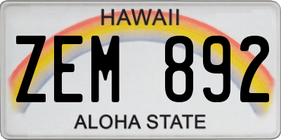 HI license plate ZEM892
