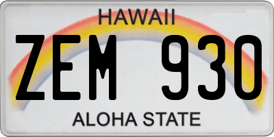 HI license plate ZEM930