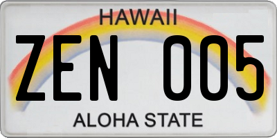 HI license plate ZEN005