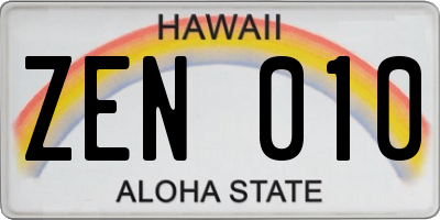 HI license plate ZEN010