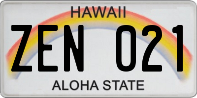 HI license plate ZEN021