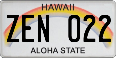 HI license plate ZEN022