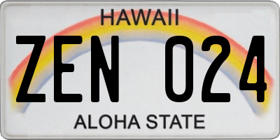 HI license plate ZEN024