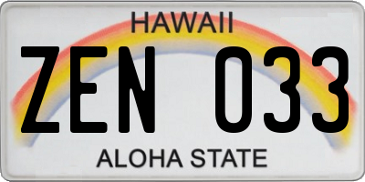 HI license plate ZEN033