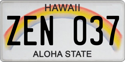 HI license plate ZEN037