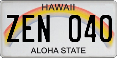 HI license plate ZEN040