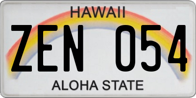 HI license plate ZEN054
