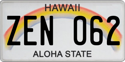 HI license plate ZEN062