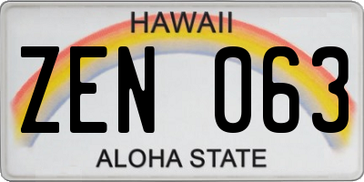 HI license plate ZEN063